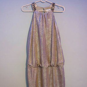 Silver sparkly party halter dress
